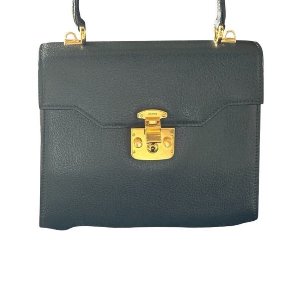 Vintage from 1960 Gucci Lady padlock  top handle black leather 100% authentic - Picture 10 of 17